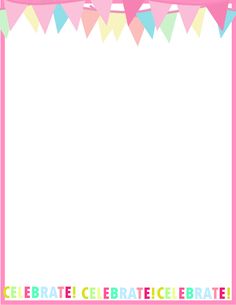 an image of a birthday card with buntings and flags on the border in pink