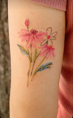 a woman's arm with pink flowers on it