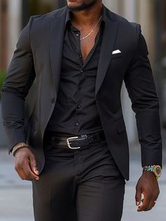 Black Party Collar   Plain  Embellished Non-Stretch  Men Clothing Outfits For Wedding Guest, Masculine Contemporary, Formal Attire For Men, Fall Guy, Mens Business Casual, Mens Business Casual Outfits, Mens Business, Black Men Fashion Swag