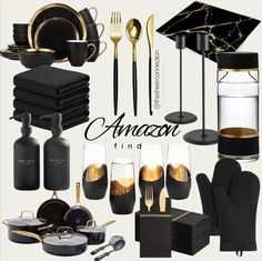 an assortment of black and gold items with the words amazon find