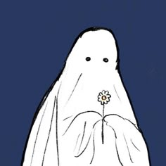 a drawing of a ghost holding a flower