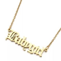 Babygirl Necklace – The Sis Kiss Trendy Custom Name Gold Necklace, Trendy Gold Custom Name Necklace, Trendy Personalized Gold Name Necklace, Customized Gold Name Necklace For Everyday, Gold Nameplate Necklace For Everyday, Gold Dainty Stainless Steel Name Necklace, Dainty Gold Stainless Steel Name Necklace, Gold Stainless Steel Nameplate Necklace, Custom Name Stainless Steel Nameplate Necklace