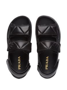 Shop Prada logo-strap chunky sandals with Express Delivery - FARFETCH Prada Slides, Padded Sandals, Dad Sandals, Chunky Sandals, Slides Sandals, Triangle Logo, Comfy Shoes, Style Tips, Mary Jane Sneaker