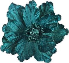 a blue flower with green leaves on it