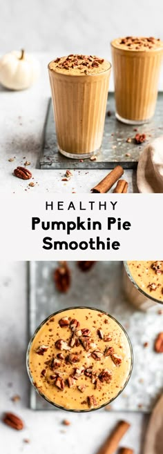 healthy pumpkin pie smoothie with cinnamon on top