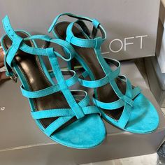 Loft Sandal Suede, Very Sexy, Turquoise Color Summer Turquoise Ankle Strap Heels, Turquoise Ankle Strap Heels For Summer, Turquoise High Heels For Summer, Turquoise Color, Shoes Women Heels, Shoes Heels, Color Blue, Loft, Turquoise