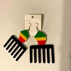 Light Weight Wood Earrings Shaped As A Hair Pic With Green, Yellow, And Red Fist. Bundle And Make Offer. Hair Pic, Blue Chandelier, Ear Hangers, Horse Earrings, Crystal Chandelier Earrings, Stone Dangle Earrings, Open Hoop Earrings, Halo Earrings, Long Dangle Earrings