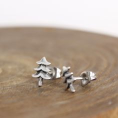 Sterling Silver Tree Earrings Our ears need cute too! Pure Impressions Design Handmade Jewelry for the Magic Heart Gold Galaxy, Fir Trees, Mountains Are Calling, Tree Earrings, Hope For The Future, Moon Studs, Dainty Studs