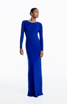 Long blue gown Floor-length Maxi Dress With Ruched Back For Formal Events, Formal Floor-length Maxi Dress With Ruched Back, Floor-length Formal Maxi Dress With Ruched Back, Formal Maxi Evening Dress With Ruched Back, Elegant Blue Maxi Dress With Ruched Back, Evening Gown With Ruched Back, Blue Maxi Dress With Pleated Back For Formal Occasions, Blue Formal Maxi Dress With Back Opening, Sleek Floor-length Gown With Back Opening