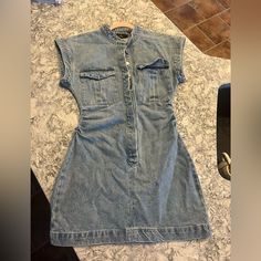 Never Been Worn!! Still Has The Tags, Didn't Fit Right Light Wash Short Sleeve Mini Dress For Day Out, Light Wash Fitted Short Sleeve Dress, Medium Wash Fitted Dress With Short Sleeves, Light Blue Mini Dress With Pockets, Light Blue Casual Dress, Black Sequin Bodycon Dress, Red Lace Mini Dress, White Lace Skater Dress, Periwinkle Dress