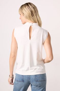 An elevated take on a wardrobe staple, this EVEREVE tank features a sleeveless silhouette with a high cowl neckline, back keyhole button closure, and pleated shoulder detail. Style from day to night with jeans, cutoffs, or wide leg pants. | EVEREVE Women's Dakota Cowl Neck Tank Top, Size XS, White Cowl Neck Tank Top, Fall Closet, Cowl Neckline, Fall Shopping, Tee Dress, Work Fashion, Fashion Flats, Fall Trends, Large White