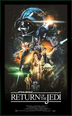 the poster for star wars return of the jedi, featuring characters from various films and movies