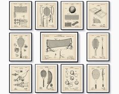 nine drawings of golf equipment are shown in black and white