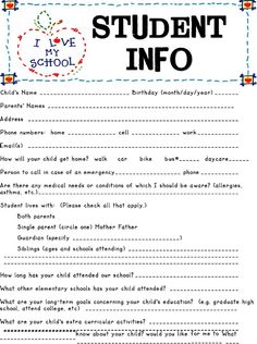 the student info sheet is shown for students to learn how to write and use it