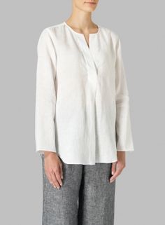 Linen L/S Relaxed Fit Blouse Elegant Linen Tops For Layering, Elegant Long Sleeve Blouse For Casual Gatherings, Chic Tunic For Spring Layering, Elegant Long Sleeve Tops For Casual Gatherings, Elegant Daywear Tunic, Elegant Linen Tunic For Fall, Elegant Fall Tunic With Relaxed Fit, Elegant Tops For Fall Casual Gatherings, Elegant White Tops For Casual Gatherings