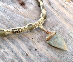 Arrowhead Hemp Necklace Flint Real Stone, Primitive Jewelry, Men's Tribal Necklace Adjustable Wire Wrapped Arrowhead Necklace, Rustic Handmade Arrowhead Necklace, Hemp Crafts, African Trade Bead Jewelry, Primitive Jewelry, Flint Stone, Cord Choker, Hemp Jewelry, Hemp Necklace