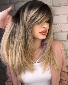 Long Layered Hair with Side Swept Bangs Long Layers With Bangs, Haircuts Ideas, How To Cut Bangs