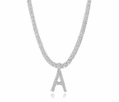 A luxe way to personalize your look. These Crystal initials are the perfect complement to the ever classic tennis necklace (18”). Ideal for those who love their accessories sexy and glam. O Initial, Initial Necklace Silver, Diamond Initial Necklace, Gold C, Gold N, Gold G, Luxe Jewelry, The Necklace, Initial Necklace Gold