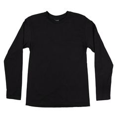 Black Long Sleeve 100% Cotton Tee - Made in USA Basic Black T-shirt For Winter, Black Long Sleeve Everyday T-shirt, Long Sleeve Solid Color T-shirt For Everyday, Solid Long Sleeve T-shirt For Everyday, Black Long Sleeve T-shirt For Everyday, Black Long Sleeve Shirt, Jersey Tee, Cotton Knit, Straight Cut