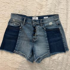 Never Worn. Two Tone Jean Shorts. Mid-rise Blue Jean Shorts With Built-in Shorts, Mid-rise Blue Jean Shorts, Size 28 Jeans, New Wardrobe, Jean Shorts, Two Tone, Color Blue, Womens Shorts, Wardrobe