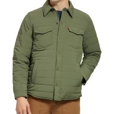 He'll be warm and stylish in this men's Levi's quilted shacket. Click on this MEN'S GUIDE to find the perfect fit and more! FEATURES Snap closure Midweight Vented hem Long sleeve 2 chest patch pockets & 2 front side slip pockets 1 interior pocketFIT & SIZING Regular fitFABRIC & CARE Polyester Machine wash - delicate Imported Size: XL. Color: Green. Gender: male. Age Group: adult. Casual Solid Quilted Jacket With Pockets, Casual Cotton Quilted Jacket For Outdoor, Casual Quilted Jacket With Pockets, Casual Quilted Utility Jacket With Long Sleeves, Casual Relaxed Fit Quilted Jacket With Pockets, Casual Quilted Jacket With Patch Pockets For Winter, Casual Quilted Jacket With Pockets And Relaxed Fit, Casual Solid Quilted Jacket For Cold Weather, Casual Quilted Jacket With Button Closure For Cold Weather