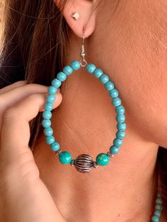 Turquoise Beaded Teardrop Hoop Earrings, Turquoise Large Beads Drop Earrings, Turquoise Drop Earrings With Large Beads, Adjustable Turquoise Earrings With Large Beads, Turquoise Dangle Earrings With Large Beads, Jewerly Beads, Jewelry Techniques, Earrings Hoop, Beaded Hoops