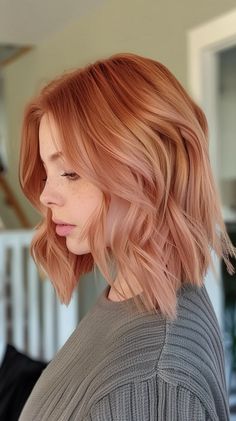 32 Cherry Blonde Hair Color Ideas To Rock This Season’s Hottest Trend Red And Peach Hair, Rose Gold Red Hair, Peach Cobbler Hair, Hair Color Strawberry Blonde, Hair Dye Ideas For Brunettes, Peach Blonde Hair, Light Red Hair Color, Beautiful Red Hair Color