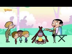 cartoon characters standing around a campfire with one person pointing at the fire while others look on