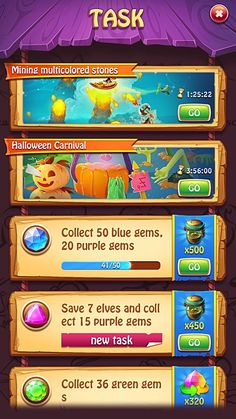 the game screen shows different levels and options for each item, including items that appear to be