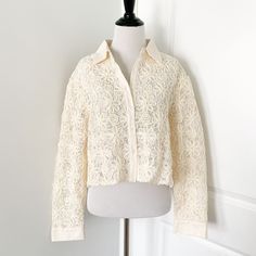 Zara Lace Flower Embroidered Long-Sleeve Top. Collared Cropped Shirt Featuring Long Sleeves With Cuffs. Matching Embroidery Details. Button-Up Front. Brand New With Tags Size Large Blouse Longsleeve Button Down Shirt Off White Cream Tan Beige Ivory Casual Long Sleeve Lace Blouse, Collared Lace Tops For Work, Feminine Long Sleeve Embroidered Tops, Floral Embroidery Long Sleeve Blouse For Daywear, Long Sleeve Blouse With Floral Embroidery For Daywear, Chic Collared Blouse With Floral Embroidery, Lace Long Sleeve Blouse For Brunch, Chic Cream Tops With Floral Embroidery, Chic Beige Blouse With Floral Embroidery