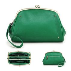 PRICES MAY VARY. Premium Leather - Crafed from full grain leather, womens clutch wallets is durable, soft and has a retro luxurious look Dimension - 9.05 x 5.9 x 4.72 inches (23 x 15 x 12 cm). Compact size of ladies leather green clutch bags evening with strap come with a detachable wristlet strap and 2 kiss clasp design Large Capacity - 1 top metal kiss frame main pocket has 2 comparment pouches, 1 small kisslock pocket, 1 inside zip pouch and 1 back zipper pocket. Genuine leather clutch bag fo Cheap Green Women's Clutch, Elegant Green Clutch With Card Slots, Green Leather Evening Clutch, Green Leather Clutch With Removable Pouch, Green Clutch Bag With Zipper Closure, Large Clutch Purse, Green Clutches, Clutch Bag Wedding, Wrist Wallet