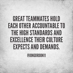 a quote on the topic of great teammates hold each other accountable to the high standards and excellence their culture expect and demands