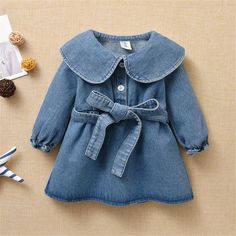 Baby Girls Solid Long Sleeve Denim Dress & Belt Baby Boutique Wholesale - PrettyKid Cute Denim Dress For Playtime, Christmas Baby Clothes, Denim Dresses Online, Toddler Girl Clothing, Long Sleeve Denim Dress, Blue Denim Dress, Spring Denim, Boutique Wholesale, Latest Fashion Dresses