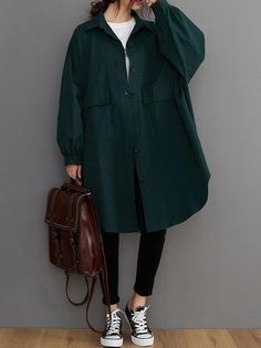 557411 Winter Cotton Blouse With Pockets, Cotton Winter Blouse With Pockets, Fall Collared Plain Blouse, Plain Collared Blouse For Fall, Green Fall Blouse With Pockets, Green Blouse With Pockets For Fall, Casual Green Blouse For Winter, Green Tops With Pockets, Oversized Plain Blouse For Fall