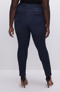 Designed to fit every body, these shapely skinnies feature a cool indigo wash and a smoothing high waist. 28 1/2" inseam; 10" leg opening; 10 1/2" front rise; 15" back rise (size 8) Zip fly with button closure Five-pocket style 98% organic cotton, 2% elastane Machine wash, line dry Imported Women's Clothing Organic Content Standard (OCS)–certified. OCS uses third-party verification to confirm the amount of organically grown material in a final product OEKO-TEX®–certified materials free of harmfu Fitted Indigo Jeans With Tapered Leg, Fitted Dark Wash Bottoms With 5-inch Inseam, Tight Straight Leg Blue Jeans, Tight Blue Straight Leg Jeans, Blue Tight Straight Leg Jeans, Fitted Dark Wash Jeggings With Five Pockets, High Rise Fitted Indigo Bottoms, Indigo Fitted High Rise Bottoms, Fitted High Rise Indigo Bottoms