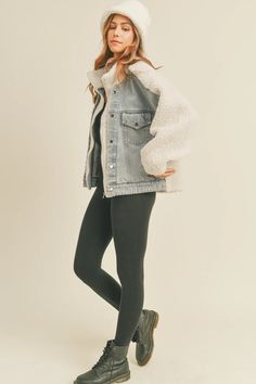 Women's Fleece and Denim Oversized Jacket | Evercado Free People Fleece, Denim Oversized Jacket, The Perfect Girl, Denim Style, Don't Leave, Some Girls, Oversized Jacket, Sherpa Jacket, Womens Fleece