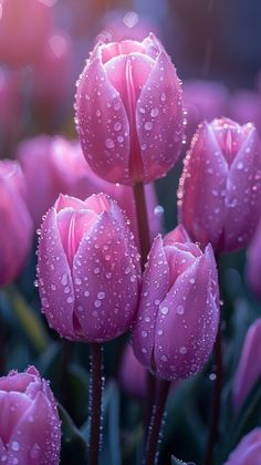 pink tulips with drops of water on them