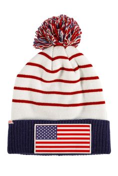 The Apollo American Flag Beanie. Remind me, who else landed on the moon? A few others have slapped an R/C car on Mars, but Wikipedia isn't the greatest fact source, so I can't confirm or deny that we have the only successful mission on putting a Tonka Toy on Mars.  ANYWAY, We're in America, and it's about to be colder than a witch's booby out here so strap this American flag beanie on your noggin' and let people know which space-explorin' country you love the most. Space Hat, Tonka Toys, Striped Beanies, On The Moon, Red Stripe, R C, American Women