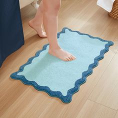 bath mat blue scalloped wavy edge Log Candles, Blue Bath Mat, Bathroom Bath Mats, Bath Candles, Shower Remodel, Bath Mat Rug, Tufted Rug, Bath Rugs, Instagram Shop