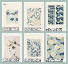 four different types of wallpapers with blue and white flowers on the bottom, one is