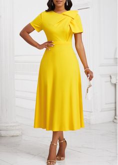 Color:Yellow;Size:S;Size:M;Size:L;Size:XL;Size:XXL;Package Contents:1 X Dress;Occasion:Other;Style:Casual; Yellow Solid Color A-line Midi Dress, Yellow A-line Midi Dress Solid Color, Yellow Short Sleeve Solid Midi Dress, Chic Yellow Solid Color Midi Dress, Chic Yellow Midi Dress Solid Color, Yellow Midi Dress With Asymmetrical Hem For Spring, Yellow Solid Color Dress For Work, Elegant Yellow Asymmetrical Midi Dress, Yellow Solid Color Midi Dress For Party