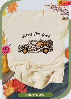 Khaki Happy Fall Leopard Truck Cute Pumpkin Graphic Tee Its Fall Yall, Autumn Animals, Pumpkin Graphic, Leopard Pumpkin, Fall Graphic, Pumpkin Truck, Fall Shorts, Womens Khakis, Cool Graphic Tees