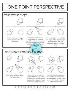 printable demonstrating how to draw in one point perspective One Point Perspective Drawing Easy, Perspective Worksheet, One Point Perspective Drawing, 1 Point Perspective Drawing, 1 Point Perspective, Middle School Art Projects, Art Lessons Middle School, One Point Perspective