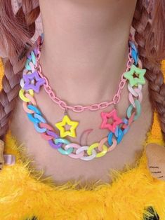 This price is for a necklace only, others are not included. Colorful Chain Necklace, Decora Necklace, Kidcore Necklace, Amber Aesthetic, Weird Accessories, Pie Aesthetic, Y2k Candy, Candy Stars