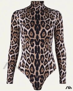 Zlily - Seductive High-neck Printed Long-sleeve Jumpsuit Stretch Leopard Print Bodysuit For Night Out, Chic Long Sleeve Stretch Bodysuit, Chic Long Sleeve Bodycon Bodysuit, Summer Long Sleeve Stretch Bodysuit, Fall Bodycon Bodysuit For Night Out, Stretch Long Sleeve Bodysuit For Summer, Casual Stretch Leopard Print Bodysuit, Long Sleeve Jumpsuit, Jumpsuit With Sleeves