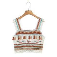 F00192624-200 Embroidered Sleeveless Crop Top For Summer, Bohemian Embroidered Tank Top For Vacation, Bohemian Sleeveless Crop Top With Floral Embroidery, Sleeveless Floral Embroidery Crop Top For Summer, Bohemian Sleeveless Floral Embroidered Crop Top, Sleeveless Crop Top With Floral Embroidery For Beach, Sleeveless Floral Embroidered Crop Top For Beach, Summer Embroidered Cotton Crochet Top, Floral Embroidered Sleeveless Crochet Top For Beach