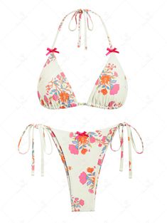 PRODUCT DESCRIPTIONEmbellishment:BowknotFeatures:Wire Free,Padded (Removable Pads),LinedMaterial:Polyester,SpandexNeckline:HalterPattern Type:FloralSwimwear Category:Bikini SetType:String Bikini,Tanga Bikini,Triangle Bikini,Tie Side BikiniFabric Stretch:High Stretch Bright Swimsuit, Halter Pattern, Floral Swimwear, Neon Bikinis, Bow Decor, Blue Khakis, Cute Swimsuits, Gorgeous Dresses, Beach Outfit