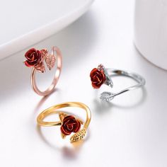 Finger Rings Adjustable Rings Red Flower Women Rings Leaves Open Rings Red Rose Description: 100% brand new and high quality. Item Type: Rings Gender: Women Style: Trendy Material: Alloy Color: 6 colors Size: Diameter 21.6mm Pattern: Flowers Occasion: Everyday,Party,Wedding,Birthday,etc Quantity: 1PC Note: 1. Due to different producing batches, product details might be a little different. If you minding the difference, please buy it carefully. 2. Please allow 1-3CM differs due to manual measurement. Due to the different display and different light, the picture may not reflect the actual color of the item. Thanks for your understanding. Flower Leaves, Rose Bracelet, Red Rose Flower, Rose Ring, Minimal Jewelry, Cute Rings, Engagement Jewelry, Flower Ring, Silver Roses