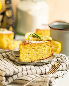 a slice of lemon cake on a plate