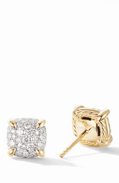 18-karat yellow gold. Pavé diamonds, 0.59 total carat weight. Earring, 7mm. Imported. Style Name:David Yurman Chatelaine Stud Earrings In 18K Gold & Pavé Diamonds. Style Number: 5965391. Cheap Earrings, Diamond Guide, Gold Diamond Earrings, Chatelaine, Jewellery Designs, David Yurman, Diamond Earrings Studs, Diamond Solitaire, Pave Diamonds